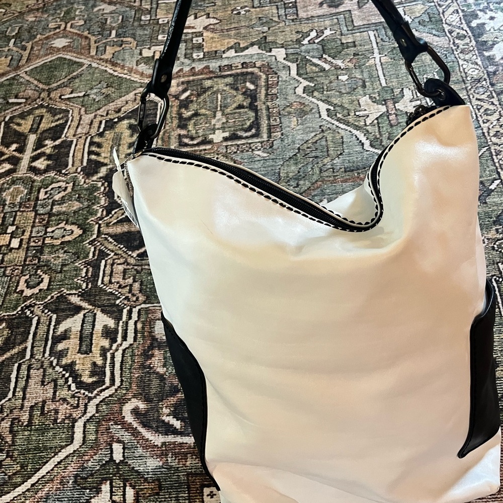 Plinio Visona White and Black Hobo Bag